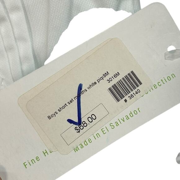 NWT Claire & Charlie Fine Hand Smocked White Pique Button On Shorts Set 9 Months - Picture 4 of 6